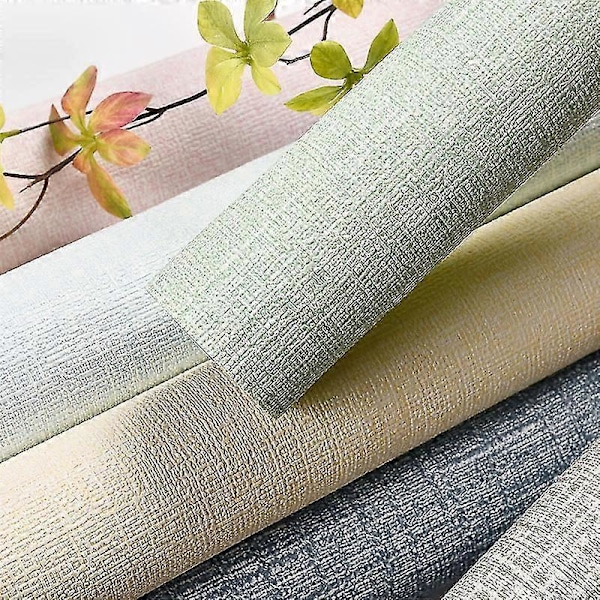 Faux Linen Teksturert Tapet Avtakbar Selvklebende Kontaktpapir Veggdør for Aksentvegg Mørkegrønn Dark Green