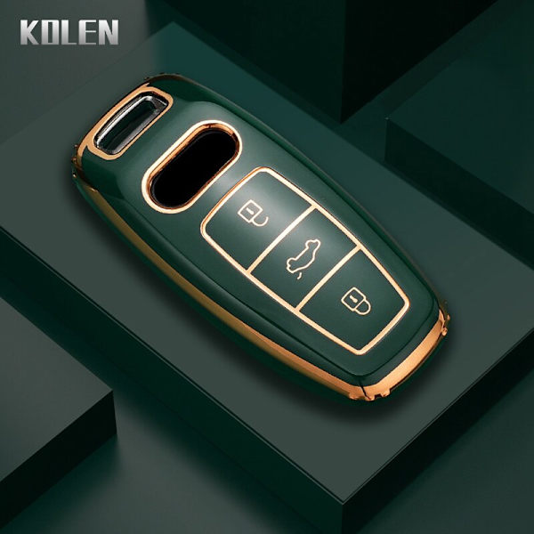 TPU Bil Fjärrkontroll Nyckel Fodral Skal För A6 A7 A8 E-tron Q5 Q8 C8 D5 Gyllene Kant Nyckellös Hållare Fob Nyckelring Tillbehör Green only case