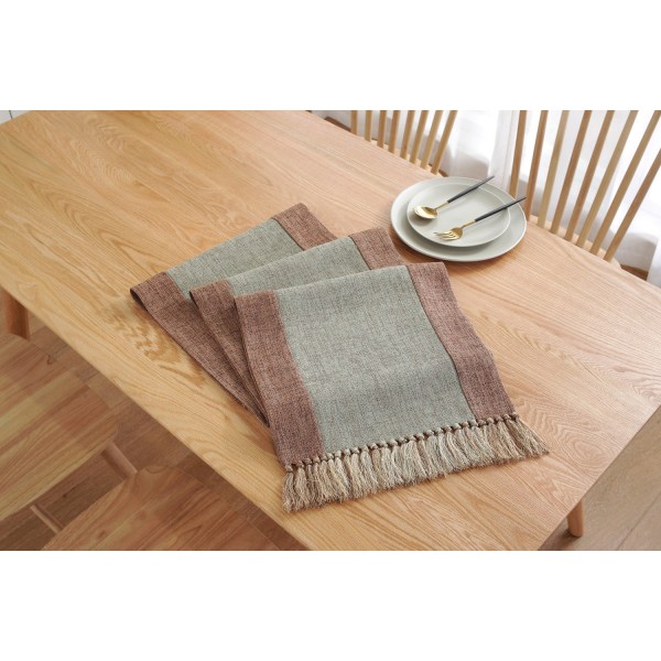 Ensfarvet Bordløper i Bomull og Lin med Dusker, Sengeløper, Søm, Spiseduk, Bomull Lin Zen Te-bord Bordløper Beige 38x 228cm (660g)