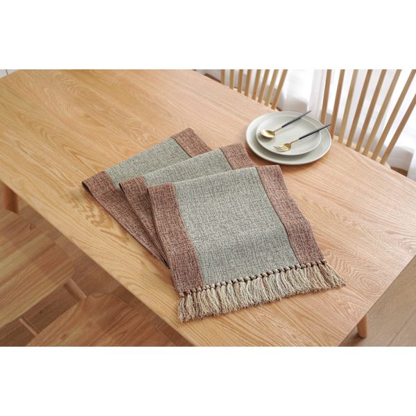 Yksivärinen puuvilla-pellava pöytäliina tupsu sängynpeite ompeleella ruokapöydän liina puuvilla pellava Zen-teepöytä pöytäliina Light green 38x 228cm (660g)