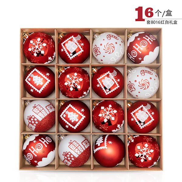 Yinhao Julekule 16 8cm Plast Julefargekule Juletre Anheng Ornament Hengende Ornamenter Red and White
