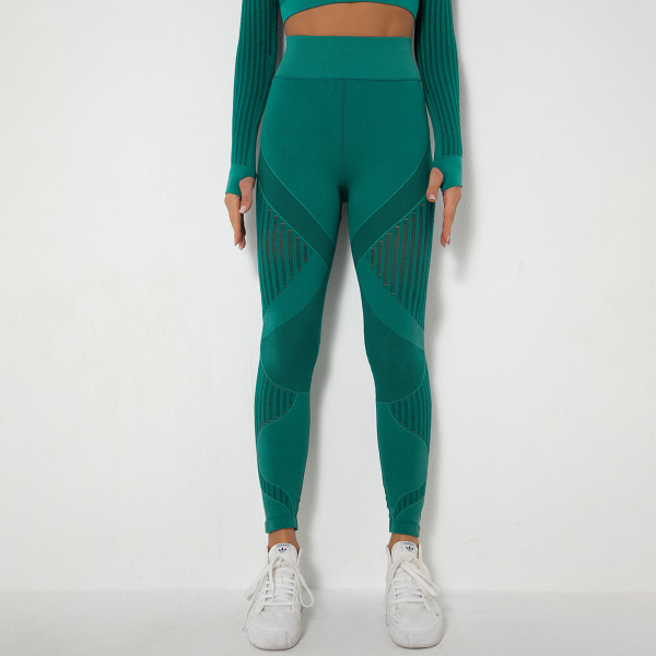 Eurooppalaiset ja amerikkalaiset saumattomat neulotut seksikkäät raidat kosteutta siirtävät joogahousut urheiluun juoksuun fitness-housut naisille 6301 trousers-dark blue L