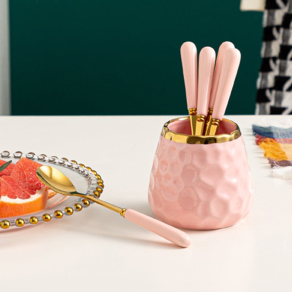 Husholdnings Rustfritt Stål High-End Rimelig Luksus Fruktgaffelsett Kakegaffel Dessertgaffel Oppbevaringstank Bestikk Gaffel Skje Blue 3 forks 3 Spoons