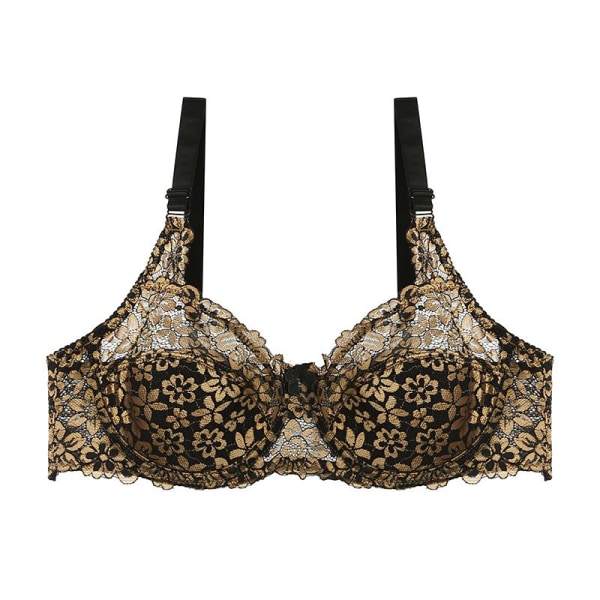 Nyheter genomskinliga spetsbroderier Kvinnor BH:ar Sexiga Plus Size Underkläder Bralette Bysthållare Gold 85C