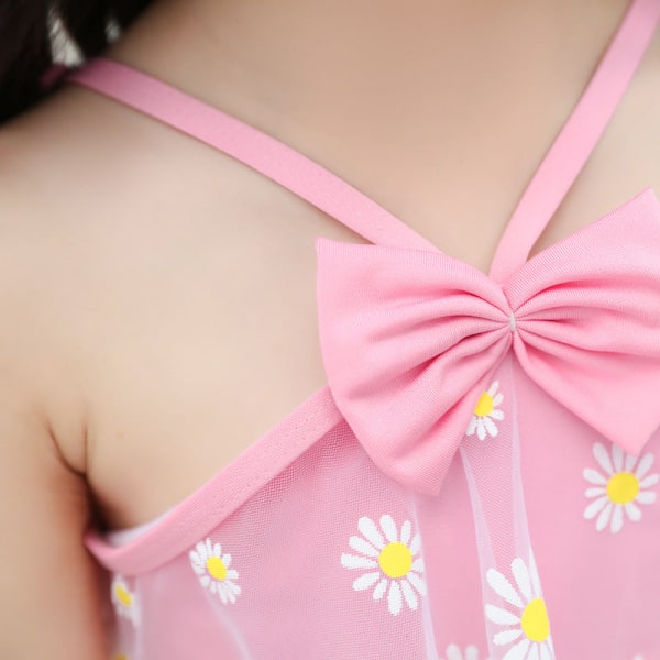 Baddräkt Barn Flickor Hel Baddräkt Baby Söt Flicka Västerländsk Stil Småbarn Barn Tonåringar Delad Baddräkt Pink small chrysanthemum 5XL