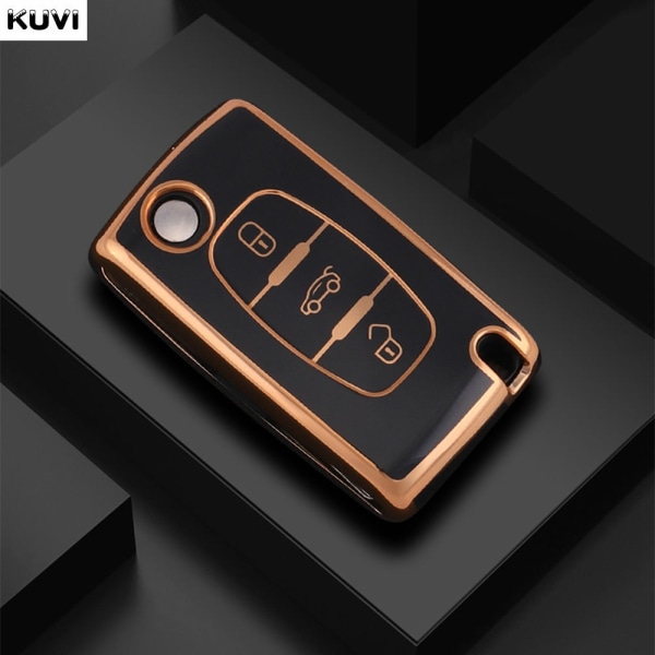 Nytt TPU Bilnyckelfodral Skydd För Peugeot 107 206 207 307 308 406 För Citroen Xsara Picasso C2 C3 C4 C5 C6 C8 Väska 3 button Red