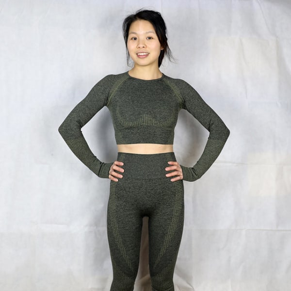 Set Gym Kläder Fitness Leggings+Cropped skjortor Sport Suit Dam light green S