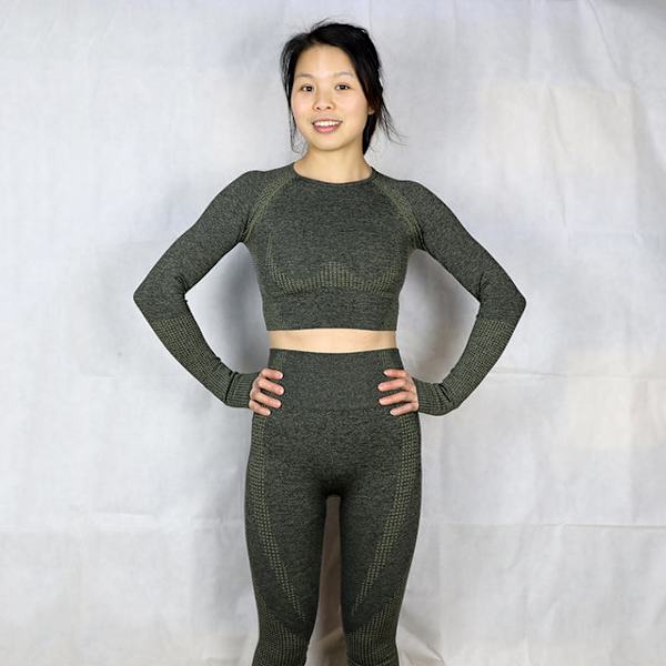 Yoga Sett Treningsklær Fitness Leggings+Kortermet Topp Sportsklær Dame wine red M