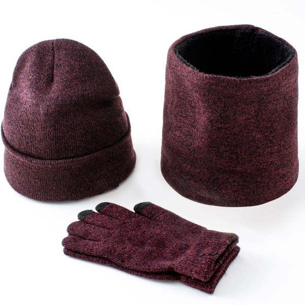Vinter Ullscarf Förtjockad Varm Stickad Mössa, Halsduk och Handskar Tredelat Set Navy blue