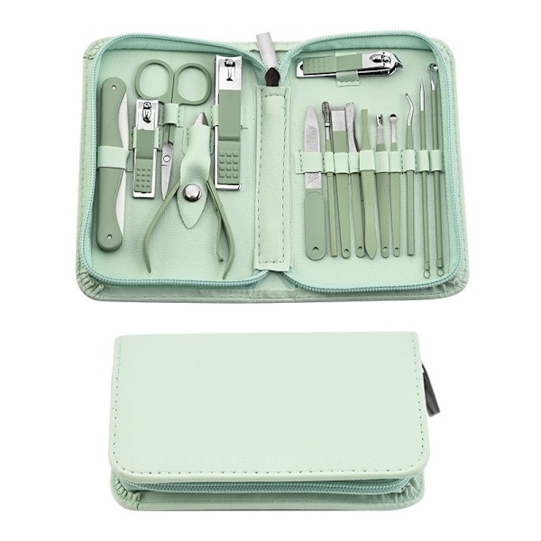 Manikyrset i rostfritt stål Nagelklippare Nagelkonst Pedikyrsax Verktyg Dragkedja 22 Delars Set Fingernagelvårdskit Green 7-piece set