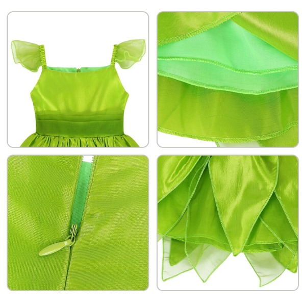 Disney Fancy Girl Tinker Bell Princess Klänning för flickor med vingar Barn Födelsedag Pixie Fairy Cosplay kostym för karnevalsfest 2T Tiana 11pcs sets