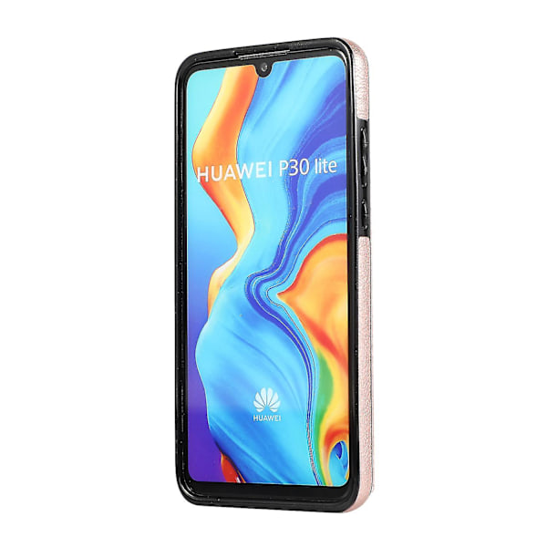 Handgjort PU Läderfodral För Huawei P30 Lite Med Korthållare, Plånboksfunktion, Stödfunktion, Fallskydd Rose Gold