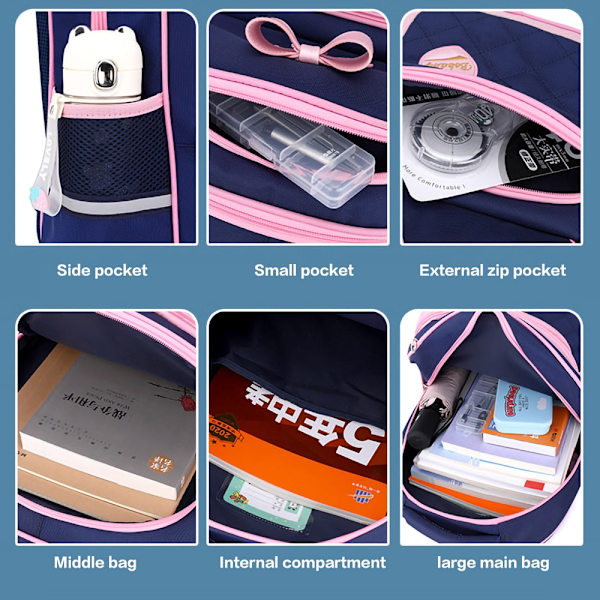 Bikab Koululaukut Tytöille Kawaii Reppu Reput Koululaisille Teinitytöille Lasten Laukut Tytöille Ortopedinen Reppu 2PCPINK M 3