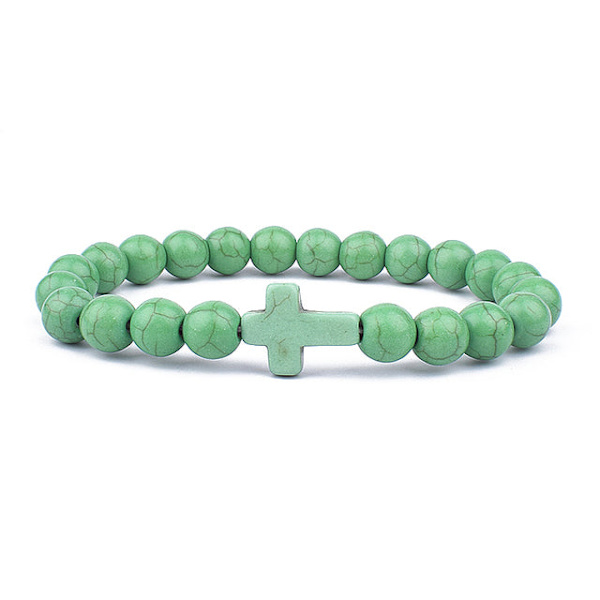 Charm Luonnonkivirannekoru Risti Musta Laava Matta Helmirannekorut Käsintehdyt Miehet Naiset Rukous Fitness Ketju Pariskunta Korulahja Green