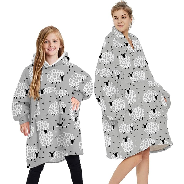 Loalirando Oversized Hoodie Filt Fluffig Fleece Filt Hoodie för Kvinnor Män Barn Bärbar Filt med Huva och Stor Ficka Grey - Sloth Standard