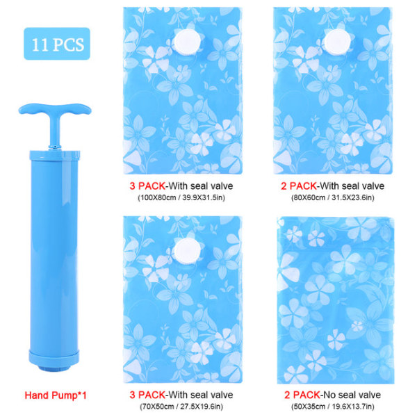 7-11 st Förtjockade Vakuumförvaringspåsar för Kläder Komprimerade Påsar med Handpump Återanvändbar Filt Kläder Täcke Organizer Resa 9pcs