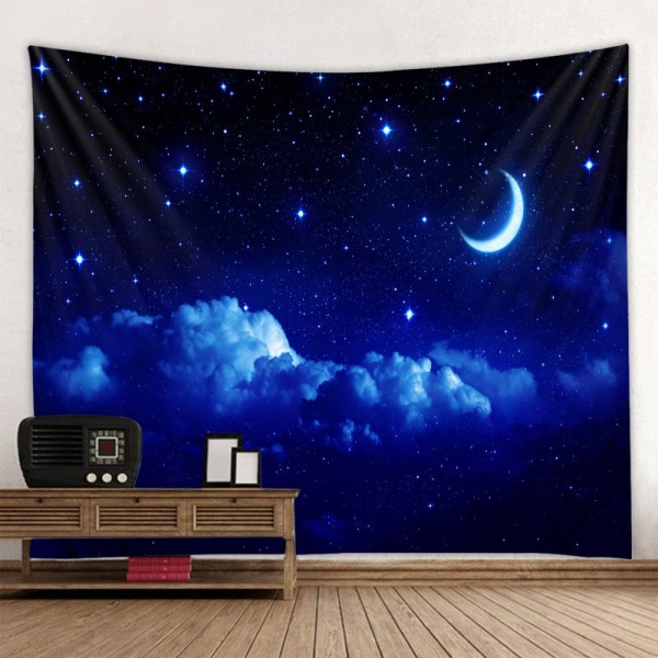Skog natthimmel stor gobeläng stjärnhimmel konst vägghängande psykedelisk scen bohemisk heminredning lakan soffa filt Blue 90x75cm