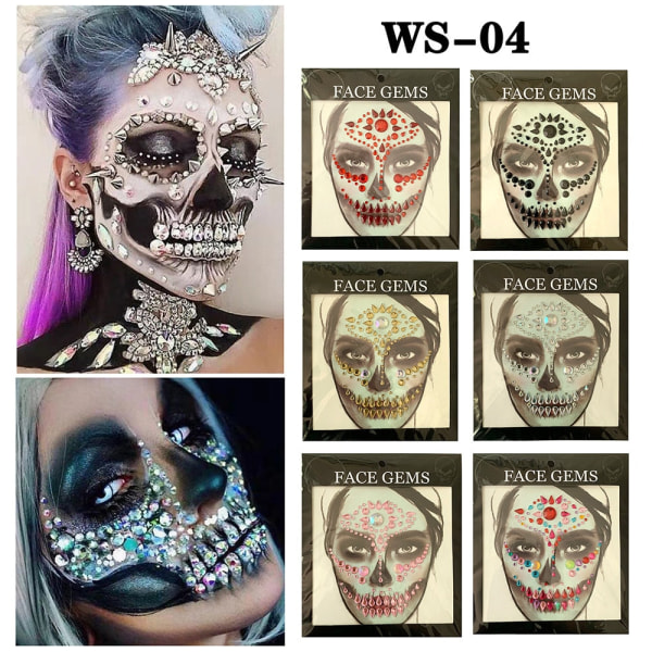 Halloween-ansiktsdekaler Spökskaleansikte med diamantdekoration 3D-klistermärke med sexigt ansikte Bal Holiday Party Ansiktsdekoration 30