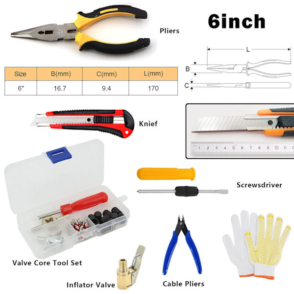 Bil Däck Reparationsverktyg Kit Dubbsats Auto Cykel Punktering Plugg Garage Nåltång Vakuumfilm Spikskruvar Med Förvaringsväska Overseas CASE-B-26PCS