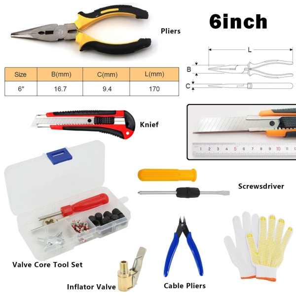 Bil Däck Reparationsverktyg Kit Dubbsats Auto Cykel Punktering Plugg Garage Nåltång Vakuumfilm Spikskruvar Med Förvaringsväska Overseas CASE-B-30PCS-Gauge
