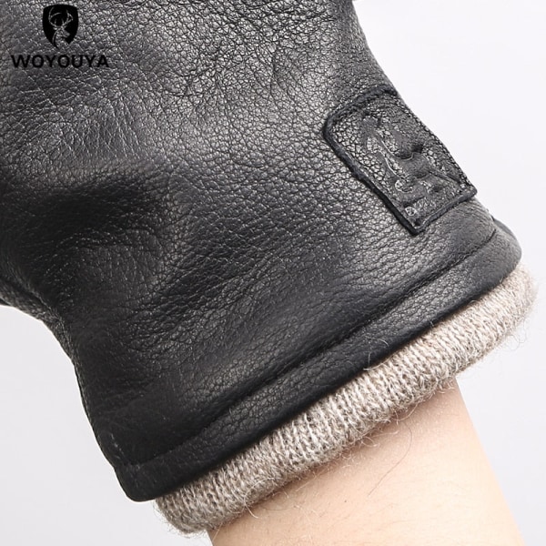 Vinter Sort Ægte Læder Herrehandsker, Hold varme herre vinterhandsker, simple hjorteskind herre læderhandsker-8011A Black 13