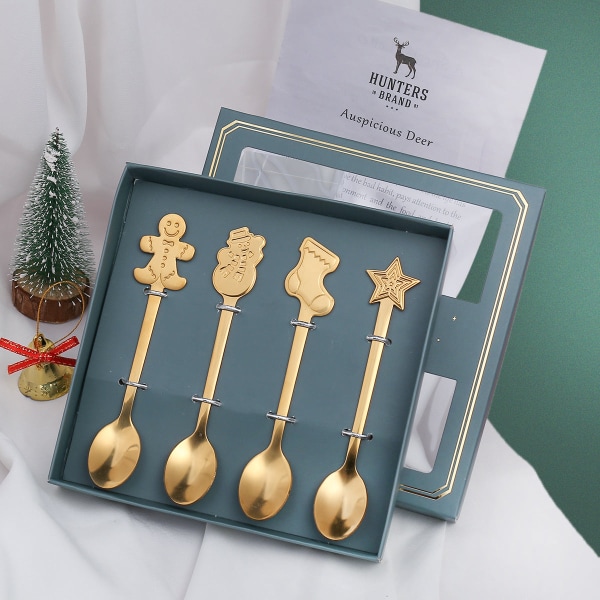 Liten Sked Snögubbe Sked Nordic Style Bordsservis Present Sked Presentbox Julklappsbox Gold Spoon-XINGX