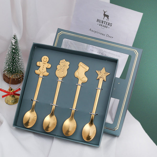 Pieni lusikka Lumimieslusikka Pohjoismainen tyyli Astiasto Lahjalusikka Lahjapakkaus Joululahjapakkaus Golden Spoon-Mr. ginger cake