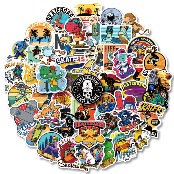 50 stk. seje skateboard-klistermærker, personlighed, tegneserie, balancebil, scooter, bagage, guitar, bil, graffiti-dekorationsklistermærker Default Title