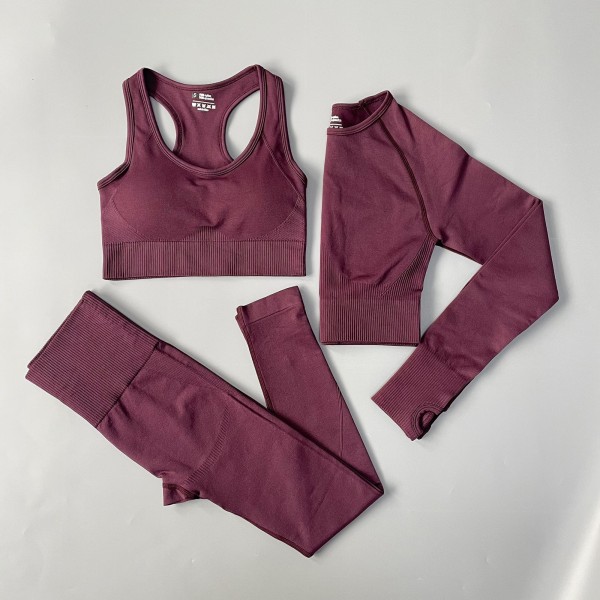 Joogasetti Saumattomat Urheiluvaatteet Treenaus Urheilu Leggingsit+Toppi+Rintaliivit Kuntosetti Nainen Bra shorts Gray L