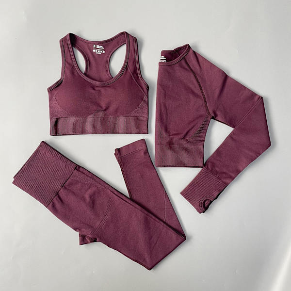 Yoga Set Sömlösa Sportkläder Tränings Sport Leggings+Top+BH Gym Set Kvinna 3Pcs Set Gray M