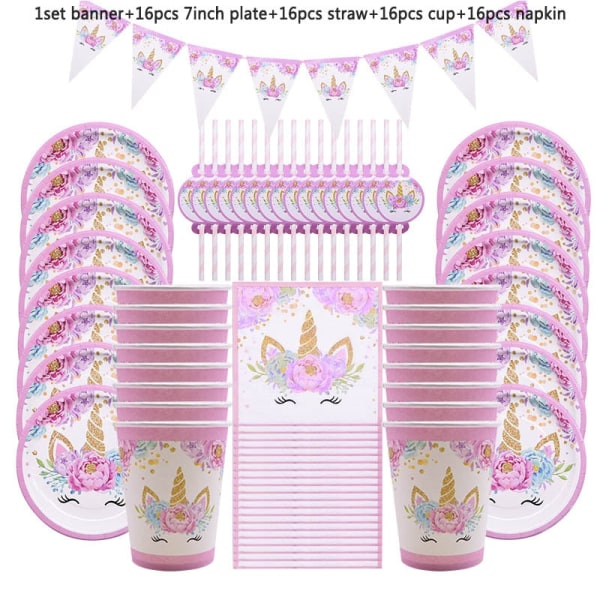 Yksisarvisen kertakäyttöastiat Yksisarvisjuhlatarvikkeet Paperilautaset Mukit Servetit Yksisarvisen syntymäpäiväjuhlakoristeet Babyshower Tyttö 8Pcs 23cm plate