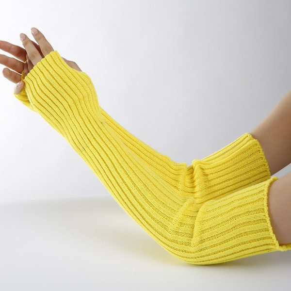 Nye Lange Fingerløse Handsker Dame Vinter Varme Strikkede Armærmer Fine Afslappede Bløde Pige Goth Tøj Kvinder Punk Gotiske Handsker YELLOW length-52cm