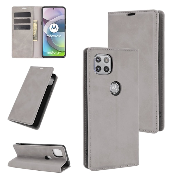 Magnetiskt läderfodral med sugpropp i TPU för Motorola Moto G 5G Grey