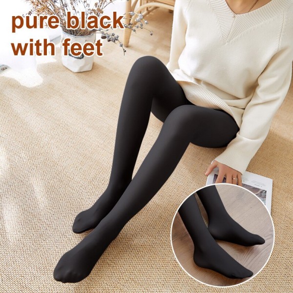 Vintervarma leggings Sexiga smala Genomskinliga Strumpbyxor Nylon Elastiska tjocka ullstrumpor Kvinnor Thermal Legging Black skin half foot 80g-Thin