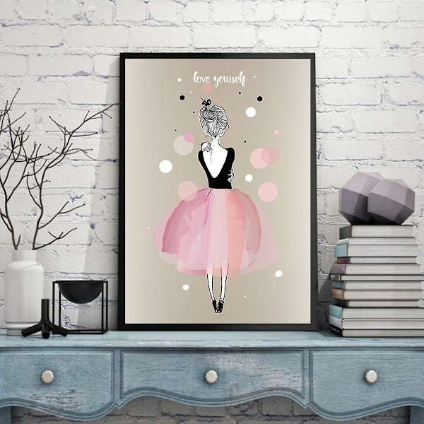 Uindrammet 3-sæt Kawaii Akvarel Pige Vægkunst Minimalistisk Maleri Tegneserie Doodle Kunst Lærredstryk Plakat, Minimal Vægkunst Doodle Tegneserie Kunst Maleri