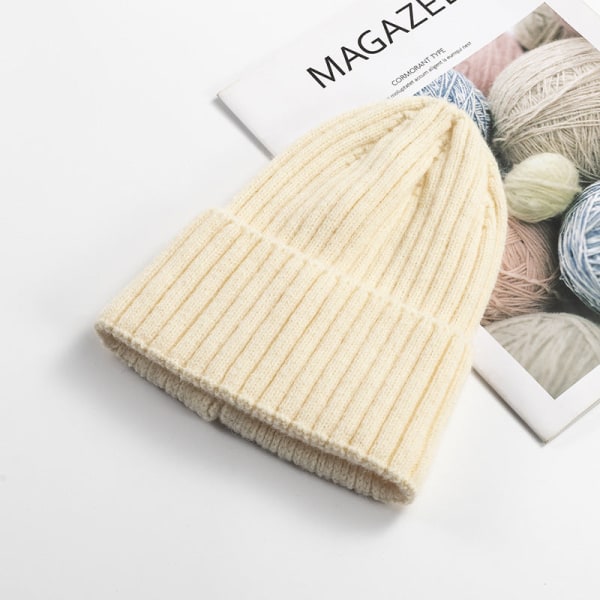 Höst och Vinter Stickad Mössa Dam Mode Bomull Kashmir Koreansk Varm Yllemössa Enfärgad Kant Herr Pullover 20B119 beige Average size