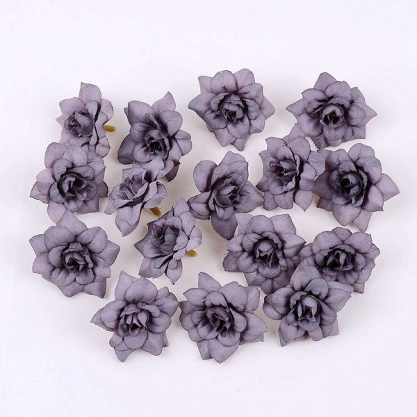 10 st konstgjord blomma 4,5 cm sidenroshuvud för bröllop hem nyår dekoration DIY krans scrapbook presentförpackning Hantverk blomma White purple