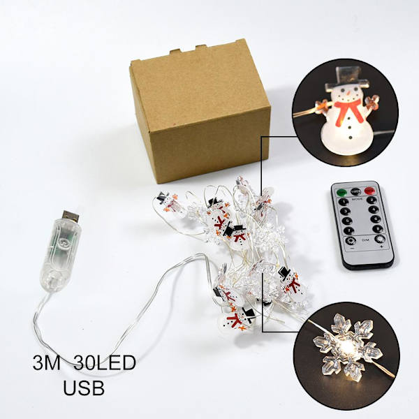 3M 30LED Julemand Snemand LED Lyskæde USB Fe Lys Juletræsdekoration Ornamenter Nytår 2023 Gaver Default Title