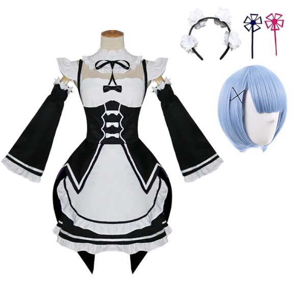 Anime Re Life In A Different World From Zero Ram/Rem Cosplay Kostymer The Maid Outfit Halloween Costume Maid Servant Dress style1 XXL