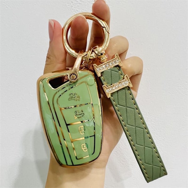 TPU Bilnyckelfodral Skal För Hyundai Santa Fe Sport Ix45 Equus Centennial Genesis G80 Grandeur Azera 2013-2016 Skydd Fob Nyckelring Overseas green H keychain