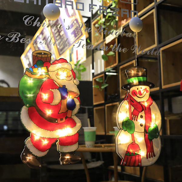 LED Julgranssugpropp Lampa Snögubbe Form Fönster Fönsterdekaler Hängande Lampa Jul Sugpropp Juldekoration Ljus STOP [small size]]