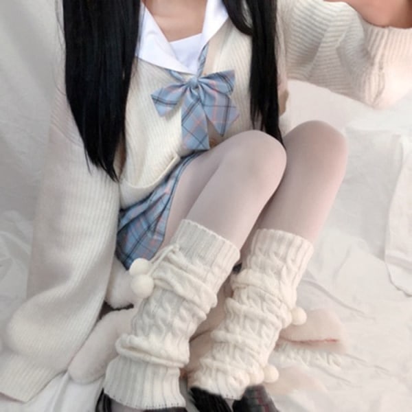 Lolita Långa Strumpor Dam Benvärmare Stickade Varma Fotskydd Vita Arm Ben Värmare Dam Höst Vinter Virkade Strumpor Stövelmanschetter ruffle white One Size