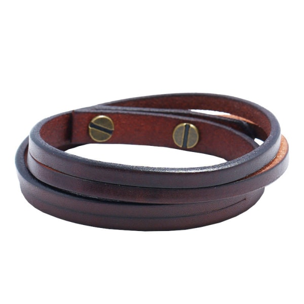 Retro Simple Two Circle Cattle Leather Armband Ornament Fashion Wild Punk Rock Leather Armband Brown