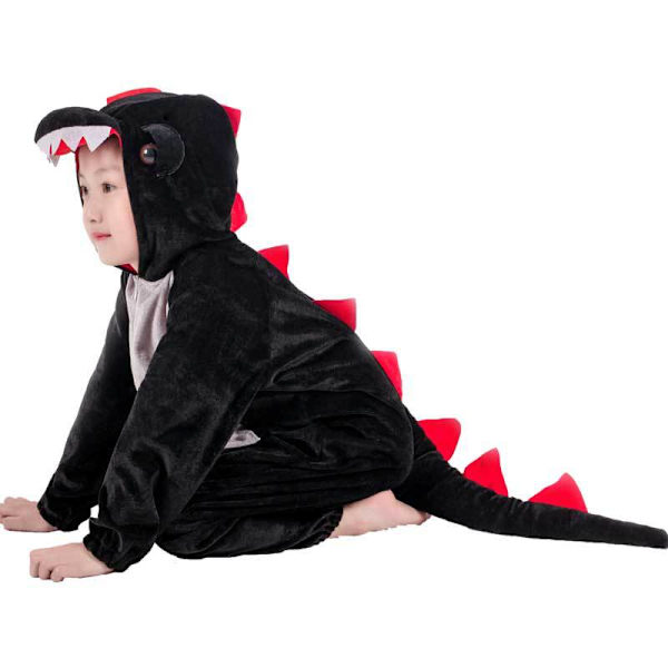 Søtt Barne Dyre Dinosaur Kugurumi Kostyme Cosplay Gutter Barn Grønn Svart Barnehage Skolefest Student Spill Rollespill Dress black short S(height 100-110cm)