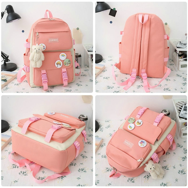 4 stk. Sett Canvas Skolesekker For Tenåringsjenter Ryggsekk Kvinner Laptop Ryggsekk Skolevesker For Gutter Reise Ryggsekk Mochila Escolar 1pcs Luggage Purple