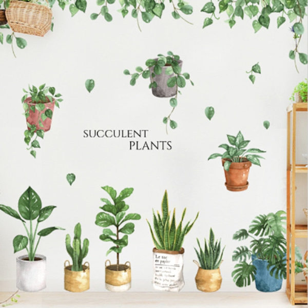 24 stilar Gröna Blad Väggdekaler För Sovrum Vardagsrum Matsal Kök Barnrum DIY Vinyl Väggdekaler Dörrmålningar No.18