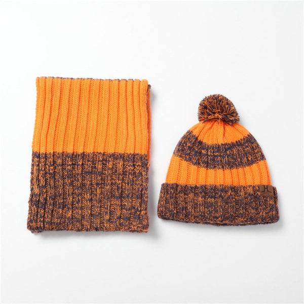 Varm Kreativ Färgmatchande Stickad Halsduk Hatt Pekskärmshandskar Tvådelad Kostym Gray and white