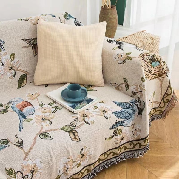 Sofföverdrag med blommigt fågelmotiv, väggdekor, gobeläng, soffskydd Chinese style 90*210