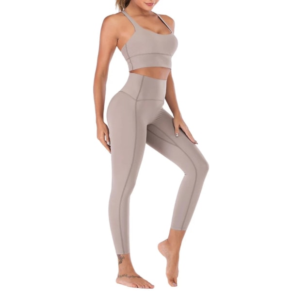 Yoga Set Tops och Leggings Set Fitness Suit för kvinnor Brown set S