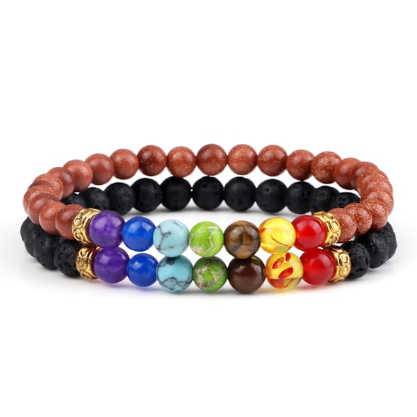 2 kpl/setti 7 Chakra -rannekoru naisille miehille Tasapaino Buddha Reiki Rukous Tiikerinsilmä Musta Luonnonkivihelmet Jooga Rannekorut 6MM Style 22